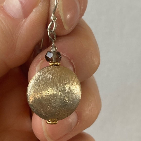 H⭐️ Matte Sterling Silver Lentil Beads w Faceted Smokey Quartz 92…Drop Earrings - Picture 2 of 2